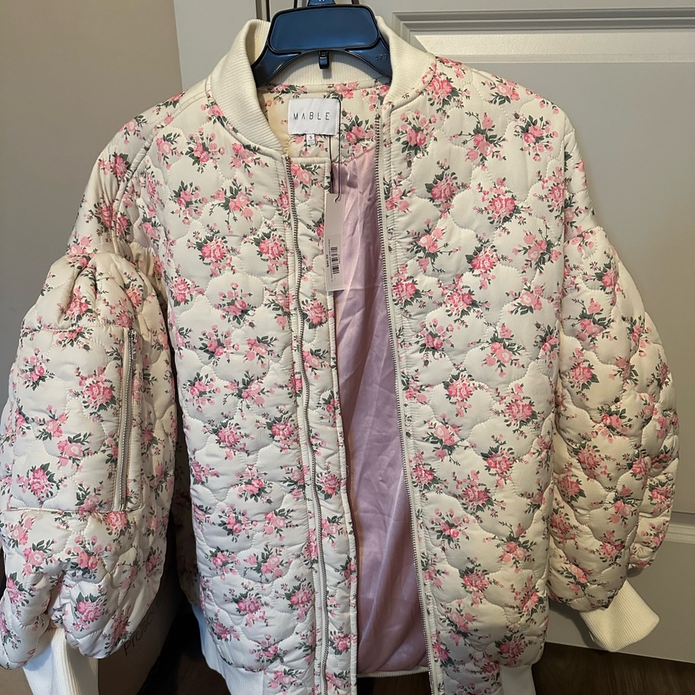 MARBLE Women's Floral Quilted Jacket - Cream and Pink